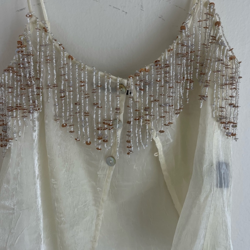House of Harlow 1960 Ivory Satin Beaded Spaghetti Strap Tank - Picture 5 of 7